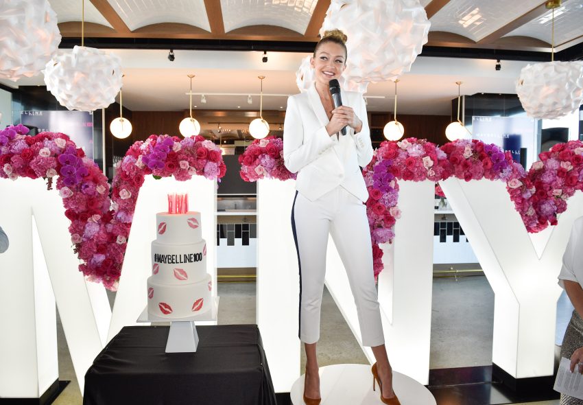 Maybelline New York Spokesmodel Gigi Hadid speaks to guests at Canada's Maybelline 100 Year Anniversary Event in Toronto
