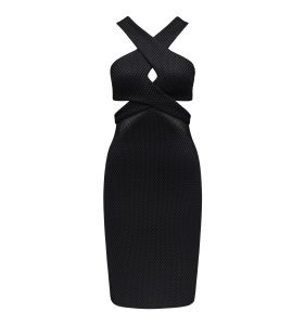 KKEverNew_Jana Mesh Spliced Dress in Black_$229.99