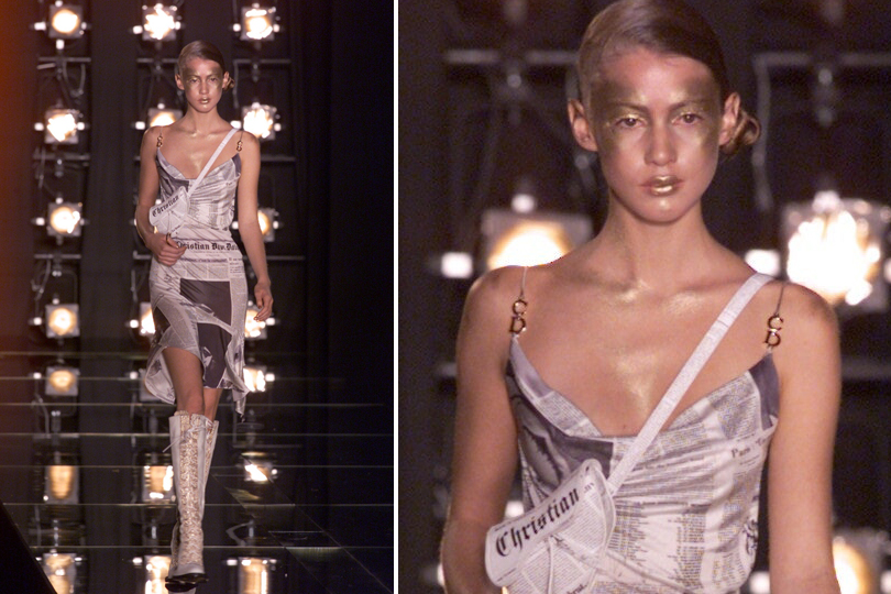 A John Galliano for Christian Dior newspaper print slip dress  AutumnWinter 2000 Boutique label