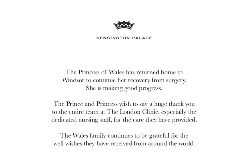 Where Is Kate Middleton- A Timeline Of The Royal Drama - January 29 - return home to Windsor Castle to continue her recovery