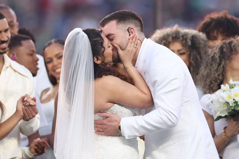 That Super Bowl Wedding Was Real and the Dress Was A Historic Fashion Moment