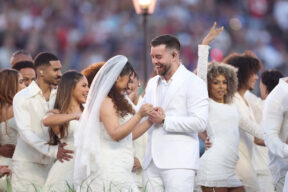 That Super Bowl Wedding Was Real and the Dress Was A Historic Fashion Moment
