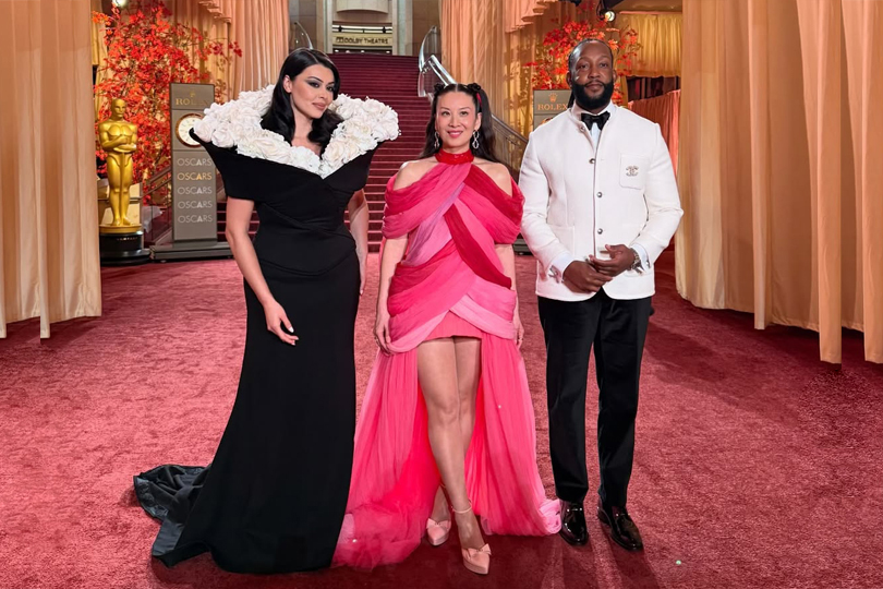 An Inside Look At 'Etalk' Anchor Lainey Lui's Bespoke Oscar Gown By Canadian Brand OUMA Atelier