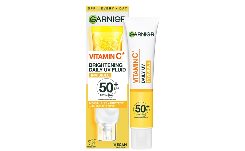 16 Sunscreens to Layer on All Summer Long - Garnier Vitamin C Brightening Daily UV Fluid Invisible SPF 50