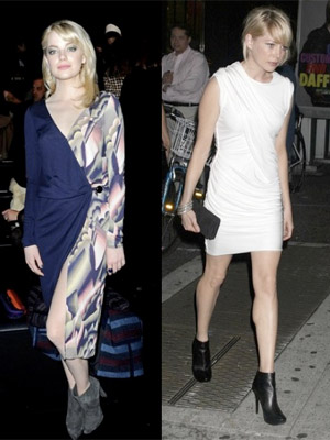 Emma Stone and Michelle Williams evening wear boots