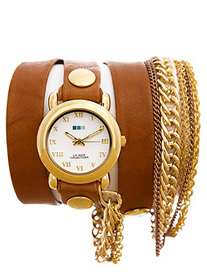 S - La Mer Collections Wrap Watch Brown Leather 300x400